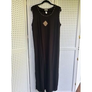 Studio Ease Linen Blend Shift Dress Sz 10 Black Beige Lagenlook Boho Beachy Maxi